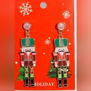 Metal Christmas earrings red green‎ Festive Nutcracker Holiday Dangling